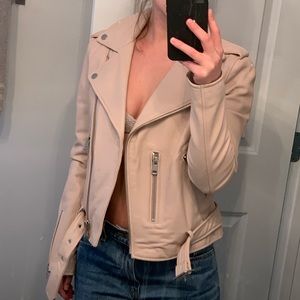 Blush Nude Pink Leather Motorcycle Jacket